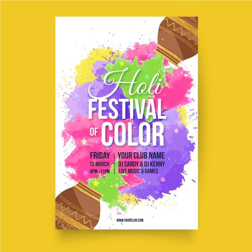 Bright holi festival poster vector free download