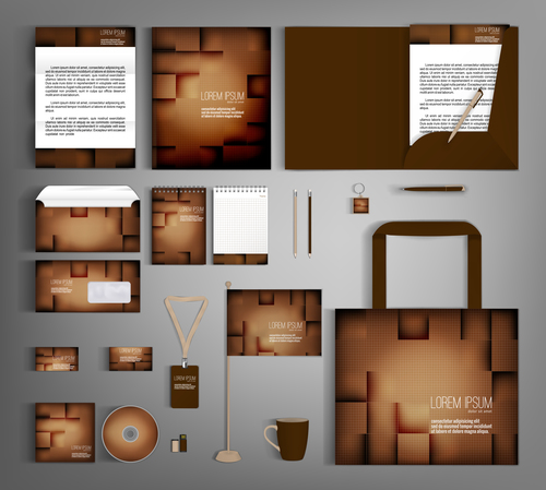 Brown gradient cover corporate stationery collection vector