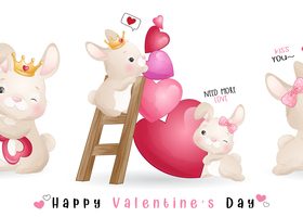 Bunny couple Valentines day theme greeting card vector