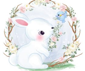 Bunny in flower frame vector