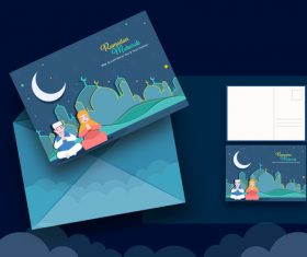 Cartoon cover ramadan mubarak greeting card vector