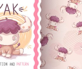 Cartoon yak vector seamless pattern