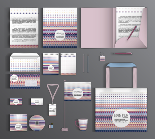 Color dot cover corporate identity stationery collection vector