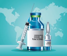 Covid-19 vaccine bottle and injection tool vector
