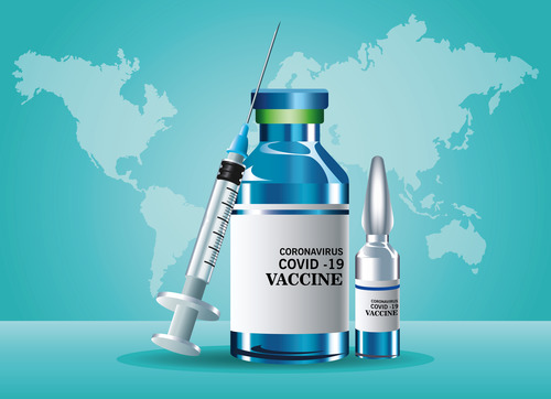 Covid-19 vaccine bottle and injection tool vector
