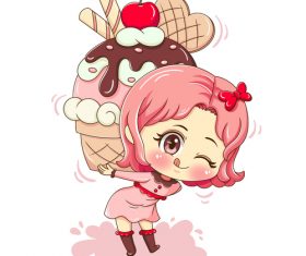 Cute cartoon girl carrying cake vector