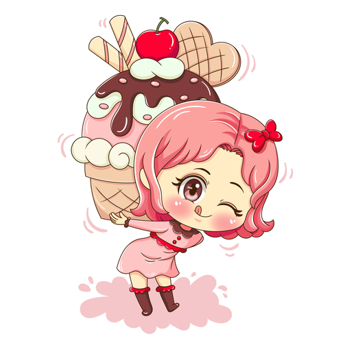 Cute cartoon girl carrying cake vector