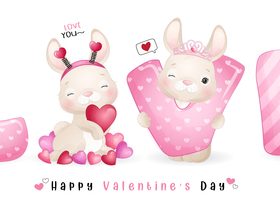 Cute doodle rabbit and letters vector