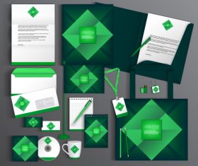 Dark green cover corporate identity stationery collection vector