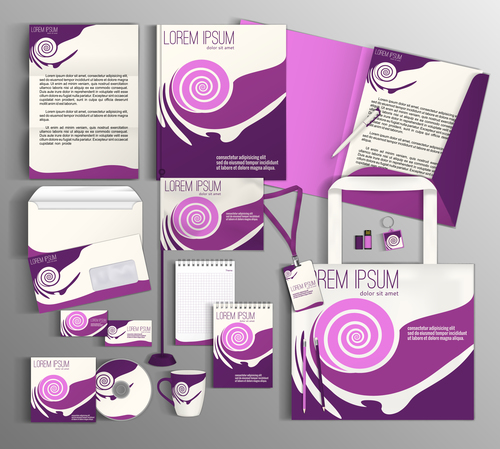 Dark purple abstract cover corporate identity stationery collection vector