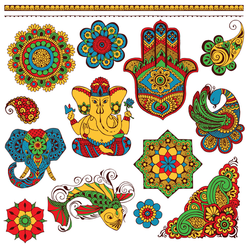 Different patterns Indian authentic ornament and decor vector