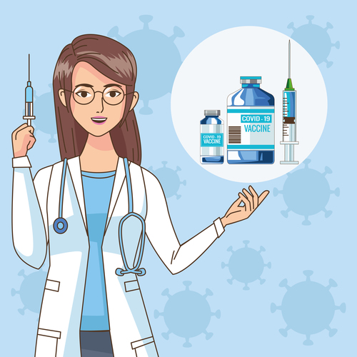 Doctors characters with vaccine illustration vector