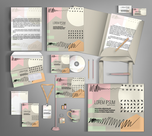 Doodle cover corporate stationery collection vector