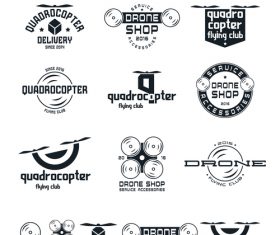 Drone or quadrocopter set of vector badges white