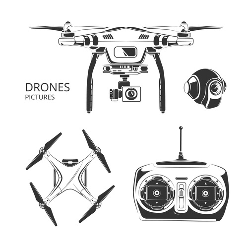 Drones and accessories vector