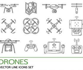 Drones vector line icons set