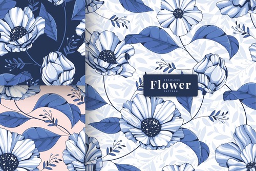 Elegant blue floral seamless pattern vector