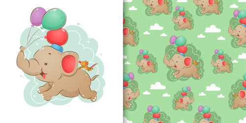 Elephant and mouse cartoon background pattern vector