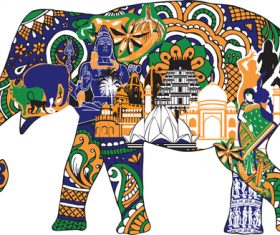 Elephant in the ornament vector