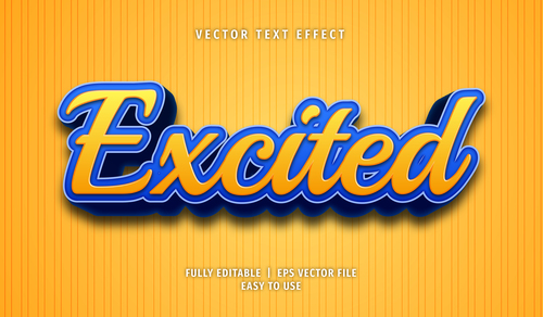 Excited text 3d yellow blue style text effect vector