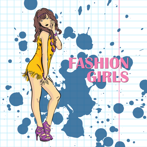 Fashion girl hand drawn vector