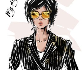 Fashion style girl watercolor illustration vector