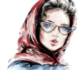Girl wearing hijab watercolor painting vector