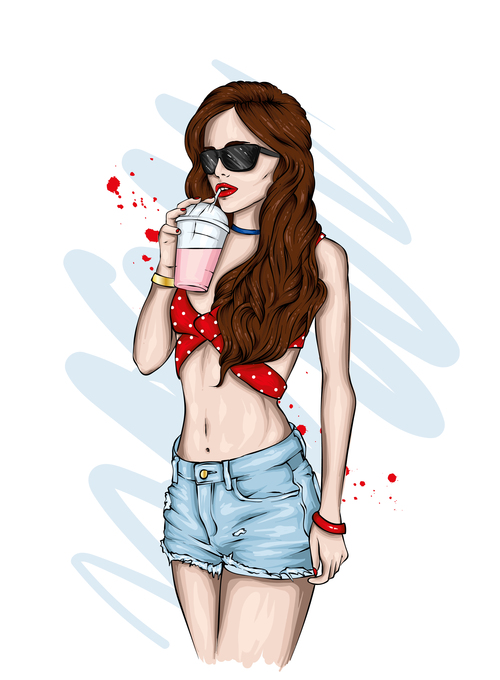 Girls fashion clothes and accessories vector
