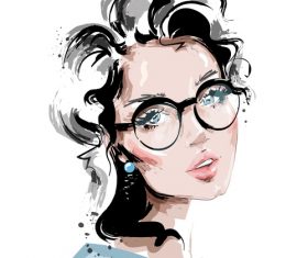 Glamour girl watercolor painting vector