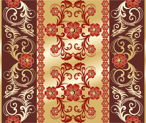 Golden background red floral pattern decoration vector background