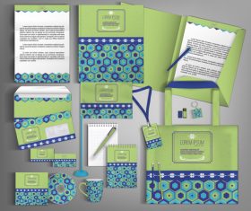 Green and blue cover corporate stationery collection vector