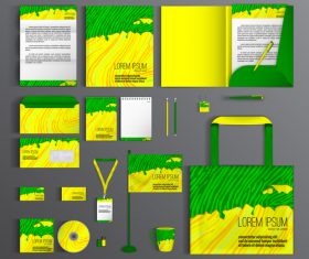 Green and yellow cover corporate identity stationery collection vector