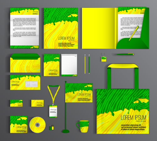 Green and yellow cover corporate identity stationery collection vector
