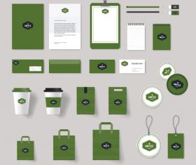 Green coffee shop brand set design vector