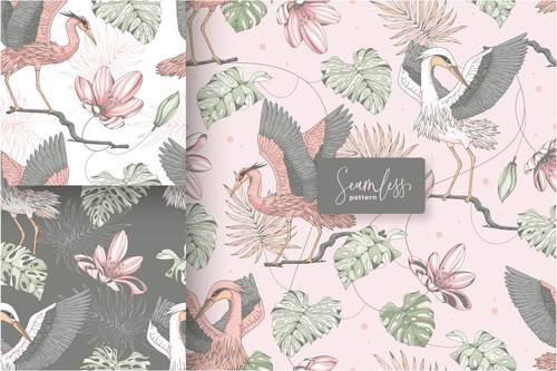 Hand drawn vintage tropical floral seamless pattern vector