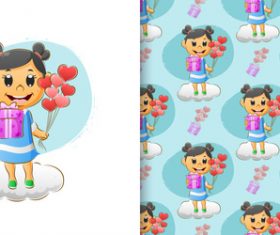 Happy girl cartoon seamless background vector
