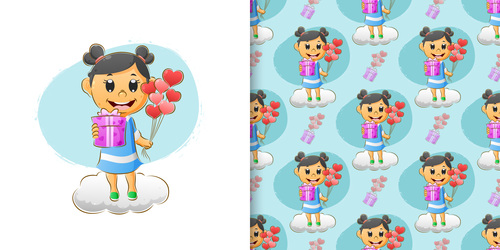 Happy girl cartoon seamless background vector