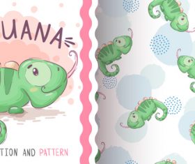 Iguana cartoon vector seamless pattern