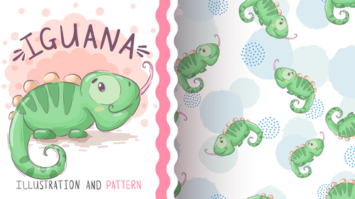 Iguana cartoon vector seamless pattern
