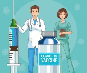 Medical staff and vaccine cartoon illustration vector