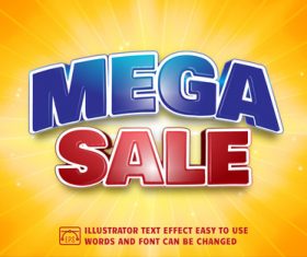 Mega sale 3d text style effect vector