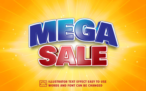 Mega sale 3d text style effect vector