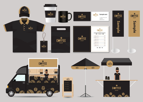 Mobile coffee cart black suit design vector