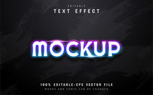 Mockup text colorful neon style text effect vector