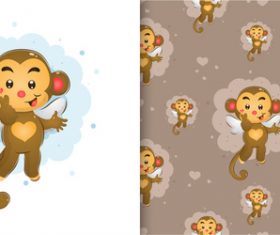 Monkey hand drawn seamless cartoon background pattern vector