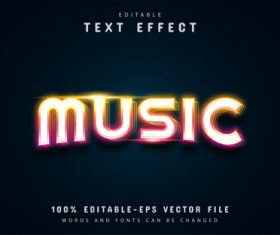 Music text colorful neon text effect vector