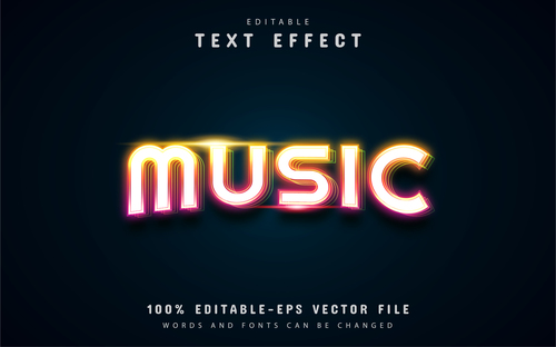 Music text colorful neon text effect vector