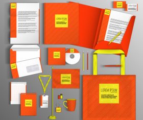 Orange corporate identity stationery collection vector