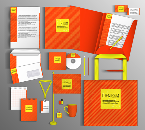 Orange corporate identity stationery collection vector