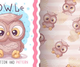 Owl cartoon vector seamless pattern